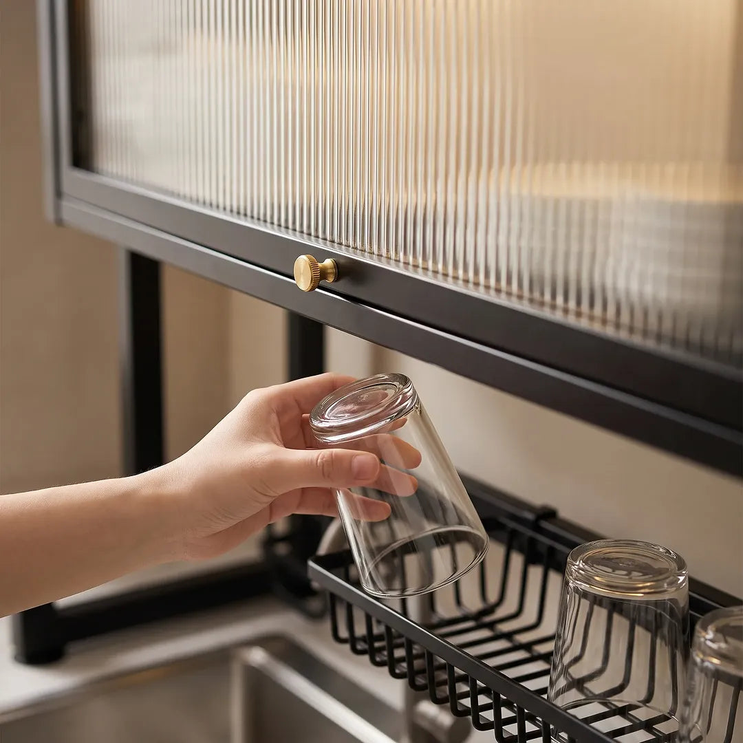 Kitchen Dish Drying Rack with Dustproof Cover